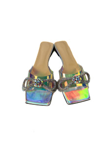 Mach & Mach double bow iridescent sandal size 38 NEW