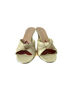 Gucci sand heeled leather slides size 38.5 BOX NEW